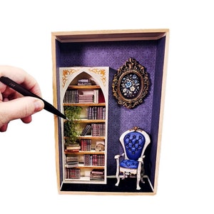 Blue Regal Book Nook diorama - Miniature - handmade