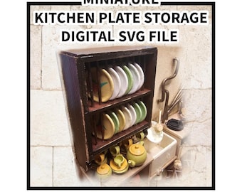Almacenamiento de platos de cocina en miniatura - Archivo SVG - Descarga digital para corte por láser