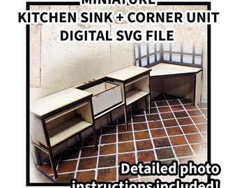 Mostrador de cocina en miniatura y banco de esquina - Archivo SVG - Descarga digital para corte por láser