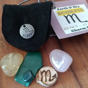 SCORPIO Gift Set, Scorpio Crystal Set, Scorpio Hand-Made Charm Bag, Scorpio Zodiac Crystals, Scorpio Gifts, Scorpio Magical Gift Set