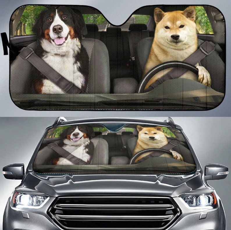 Dogs 2 Auto Sun Shade Dog Design Car Sun Shade Car Decor Etsy