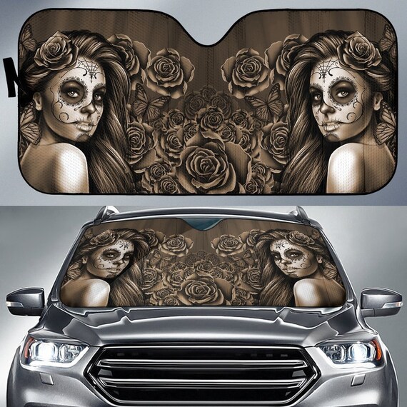 Calavera Girl Sepia Auto Sun Shade 