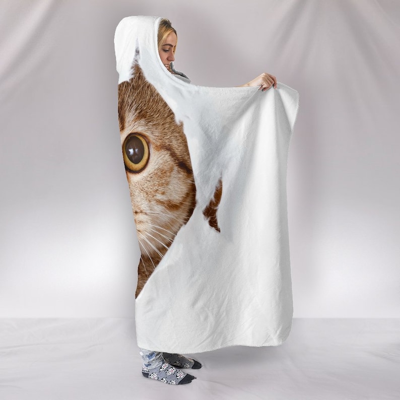 Hiding Cat Hooded Blanket / Cat Hiding Printed Hoodie Blanket Etsy