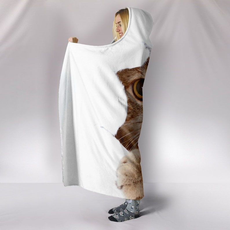 Hiding Cat Hooded Blanket / Cat Hiding Printed Hoodie Blanket Etsy