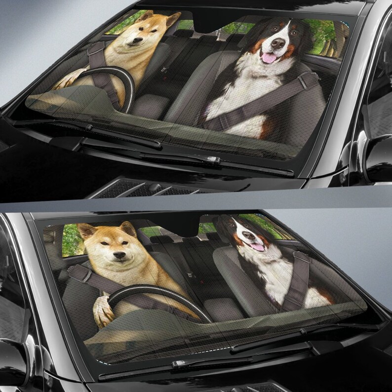 Dogs 2 Auto Sun Shade Dog Design Car Sun Shade Car Decor Etsy