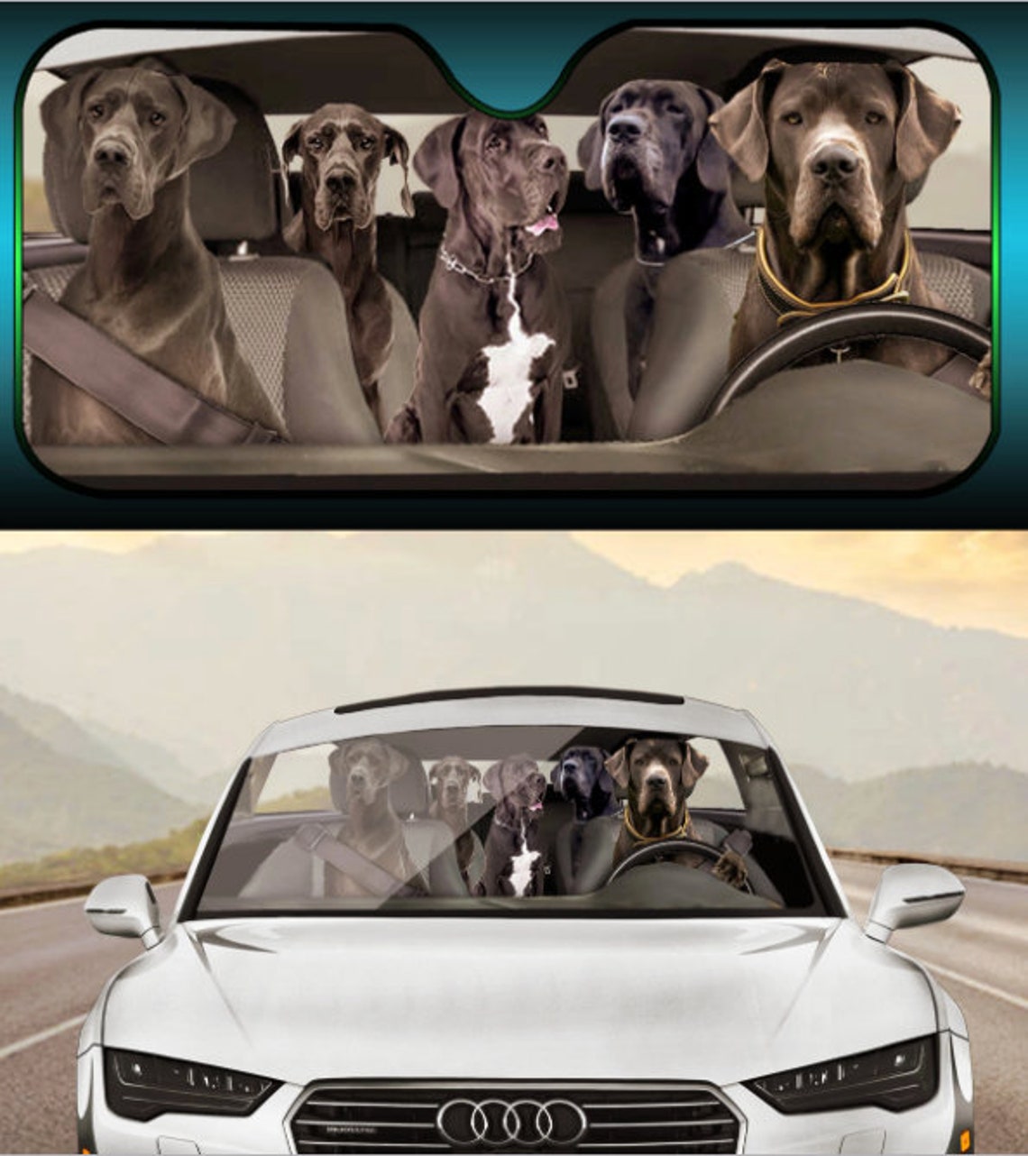 Great Dane Dogs 4 Auto Sun Shade Dog Design Car Sun Shade Etsy