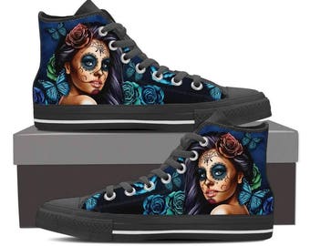 D-Story Custom Skull High Top Shoes for Men Canvas Shoes Fashion Sneaker