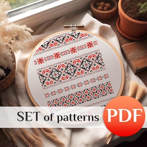 SET of Ukrainian cross stitch pattern Geometric Cross stitch PDF  cross stitch border Simple crossstitch Easy crossstitch Instant download