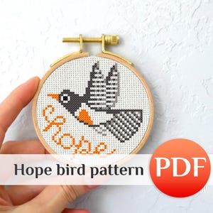 Mini hope bird cross stitch pattern Small bird cross stitch digital download Simple beginner Easy cross stitch Animal cross stitch PDF