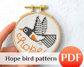 Mini Hope Bird Cross Stitch Pattern PDF: Simple Beginner Animal Small Design Easy