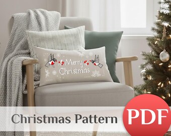 Merry Christmas Cross Stitch Pattern: Winter Bird & Berries Sampler, Holiday Nature Embroidery PDF