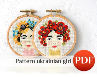 Modern cross stitch Ukrainian girl cross stitch Poppy women cross stitch pattern Ukrainian women crossstitch