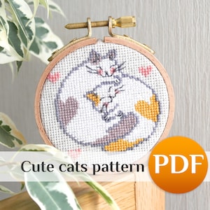 Due gatti schema punto croce PDF Mini punto croce amore gatto Animale punto croce PDF
