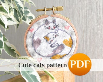 Two Cats cross stitch pattern PDF Mini cross stitch love cat Animal cross stitch PDF