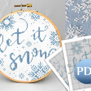 Easy winter cross stitch pattern PDF Let it snow cross stitch pattern pdf Easy cross stitch pattern snowflakes image 2