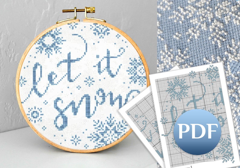 Easy winter cross stitch pattern PDF Let it snow cross stitch pattern pdf Easy cross stitch pattern snowflakes image 2