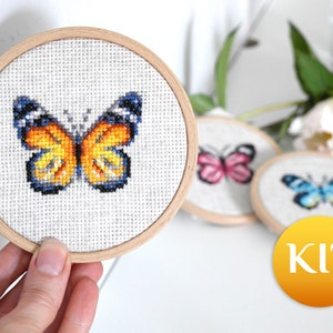 Small butterfly cross stitch KIT Mini cross stitch KIT Cute cross stitch kit for beginner Blue butterfly cross stitch DIY kit