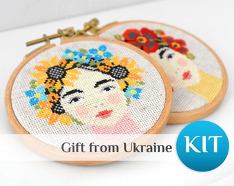 Gift from Ukraine Cross stitch kit Ukrainian girl in wreath Red Poppy