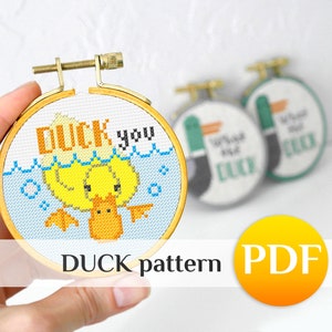 Funny Duck Cross Stitch Pattern: Snarky &#39;Duck You&#39; Design (PDF) Mini x-stitch Subversive Cheeky