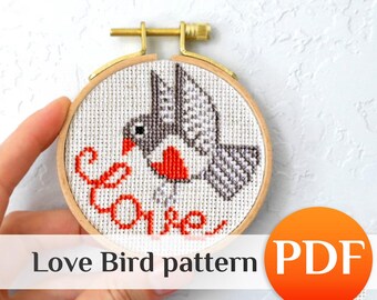 Mini Love Bird Cross Stitch Pattern PDF: Easy Beginner Valentine's Day X-stitch Small design