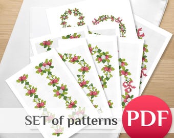 Christmas Cross Stitch Pattern big Set: Winter Berry Wreath Border Ornaments PDF
