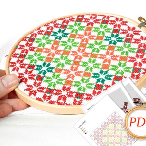 Geometric cross stitch pattern Christmas cross stitch pdf for pillow Hand embroidery pdf Cross stitch flower Modern cross stitch ornament image 2