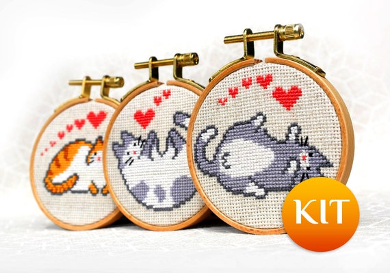 Mini Cross Stitch KIT Easy Cross Stitch KIT Funny Cat Cross Stitch Kit for  Beginner Funny Cross Stitch KIT 