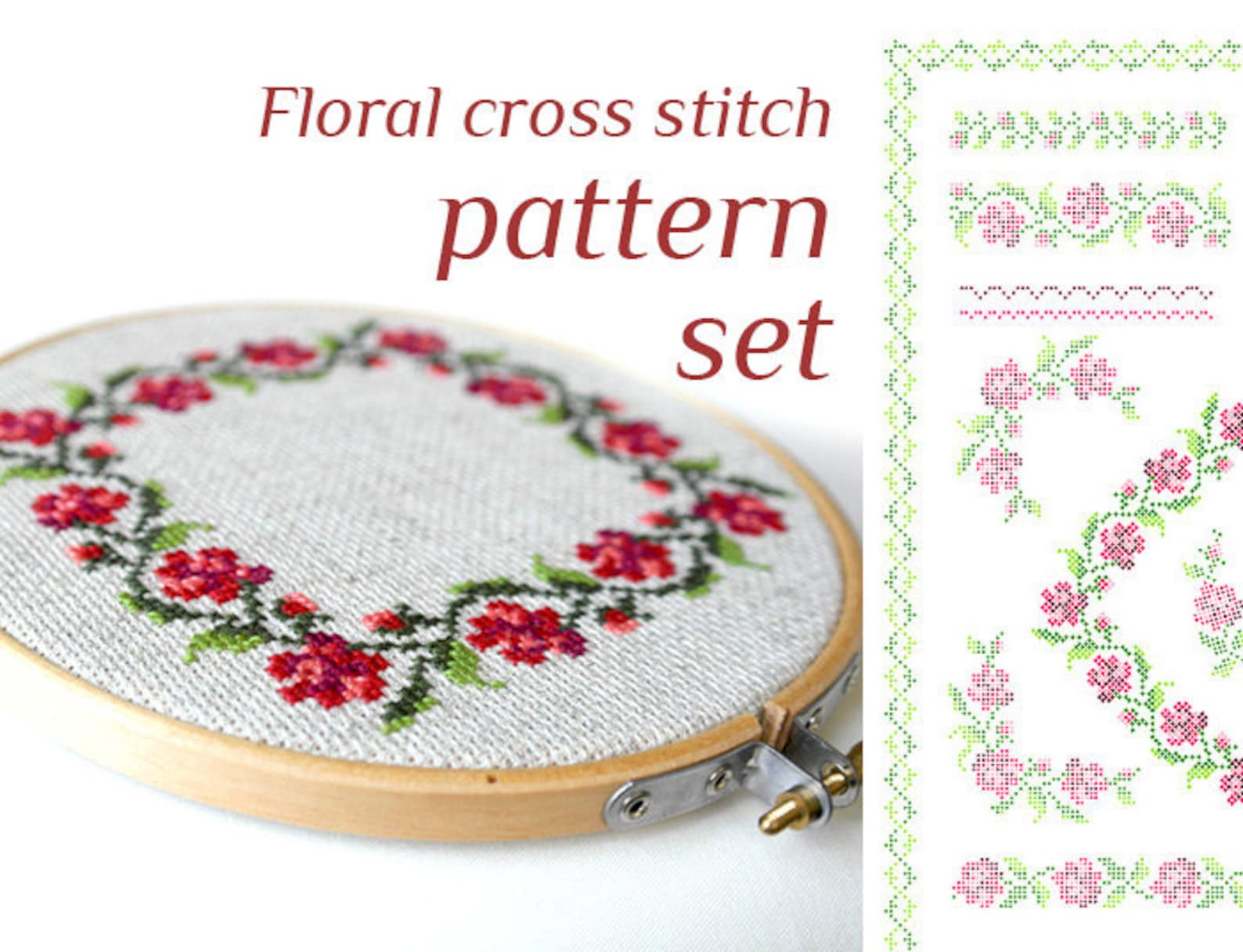 Roses cross stitch pattern Flower cross stitch border for Etsy Nederland