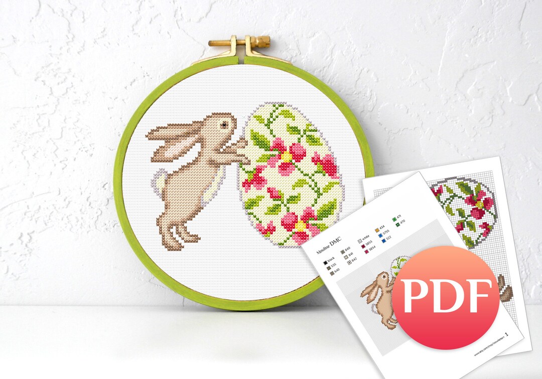 Happy Easter Bunny & Egg Mini Cross Stitch Pattern (PDF) - Etsy