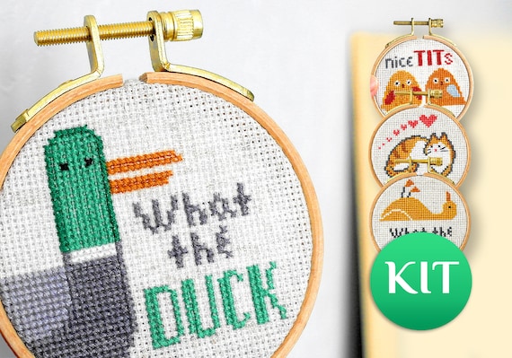 Funny Mini Cross Stitch KIT Easy Cross Stitch KIT for Adult Simple Embroidery  Kit What the Duck 