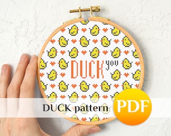 Snarky cross stitch Duck you Mini cross stitch Funny duck crossstitch Easy cross stitch Beginner cross stitch pattern