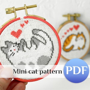 Mini cat cross stitch pattern Animal cross stitch mini Kitten cross stitch pattern Simple cross stitch Beginner crossstitch pdf