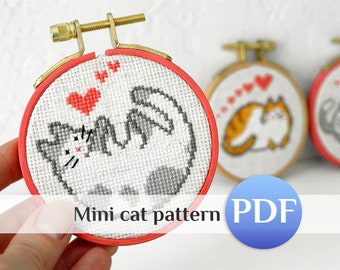 Mini Kitten Cross Stitch Pattern: Funny Beginner Animal Embroidery Love cat (PDF)
