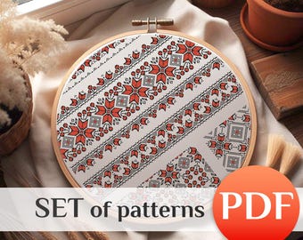 Cross Stitch Pattern Set borders Traditional Ukrainian cross stitch Geometric cross stitch border pdf Easy cross stitch for kitchen