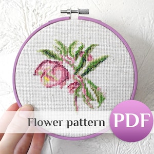 Small pink flower cross stitch pattern Small Purple flower cross stitch PDF Botanical crossstitch pattern pdf Plants cross stitch for mom