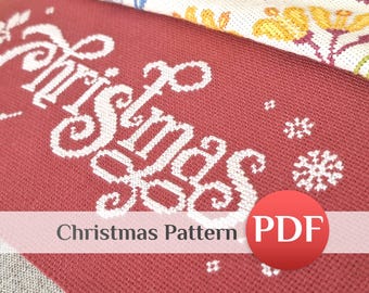 Christmas Cross Stitch Pattern, Winter Sampler PDF, Easy Holiday Lettering Chart