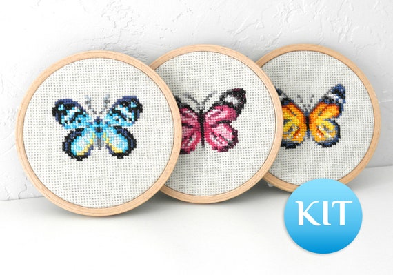  KARMOGSO Stamped Cross Stitch Kits for Adults Beginners,Blue  Butterfly Counted Cross Stitch Kit,Full Range of Needlepoint Stamped Kits  Needlecrafts for Home Decor,12x16