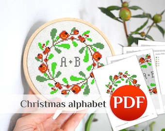 Monogram cross stitch pattern PDF Christmas cross stitch pattern Alphabet cross stitch Initial ornament Cross stitch letters