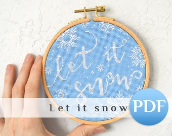 Easy Let it snow Cross Stitch Pattern: Mini Snowflake Winter snow Small text (PDF)