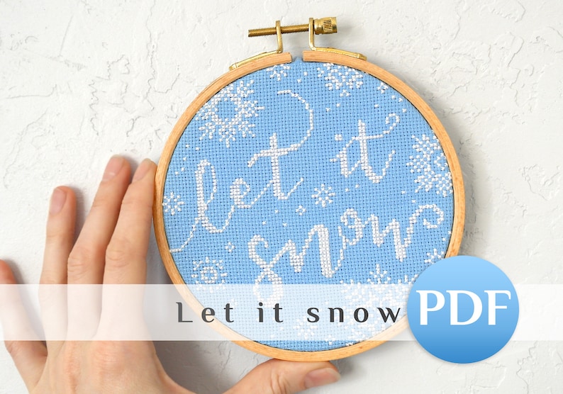 Easy winter cross stitch pattern PDF Let it snow cross stitch pattern pdf Easy cross stitch pattern snowflakes image 1