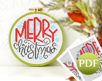 Merry Christmas cross stitch pattern PDF Winter crossstitch PDF
