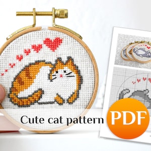 Red cat cross stitch pattern Funny Cat crossstitch pattern PDF Love cat crossstitch pattern Beginner kitten crossstitch Cute cat crossstitch