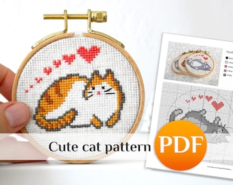 Red cat cross stitch pattern Funny Cat crossstitch pattern PDF Love cat crossstitch pattern Beginner kitten crossstitch Cute cat crossstitch