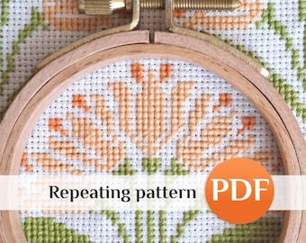 Folk Flowers Cross Stitch Pattern Set PDF, Seamless Vintage Floral Chart, Retro Repeating Design, Geometric Nativity Border