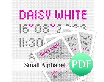 Mini alphabet cross stitch font 6 crosses high ABC cross stitch pattern PDF