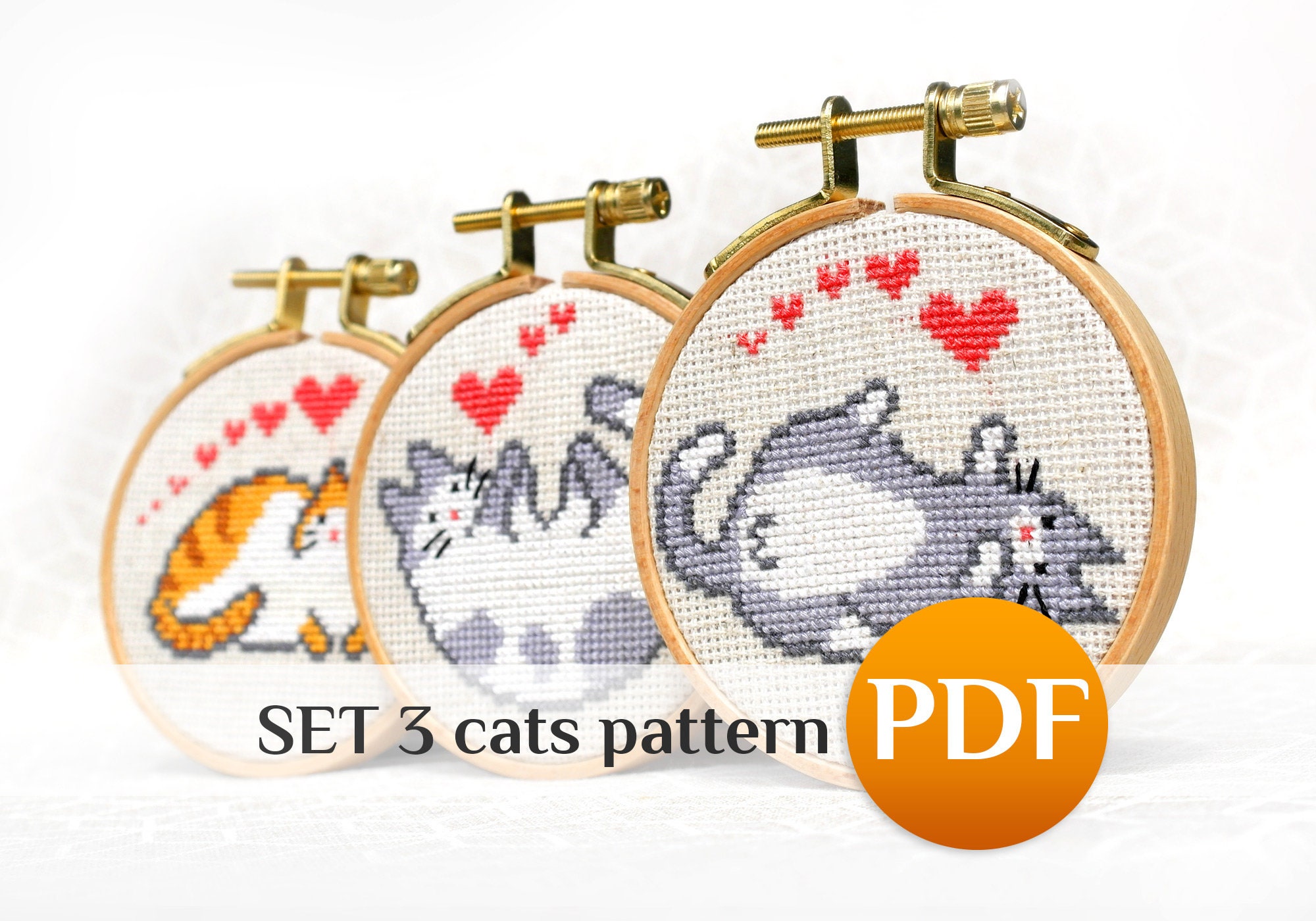 SET 3 Cat cross stitch pattern kitten bundle Mini cross stitch set of pattern Animal cross stitch PDF 4 inch