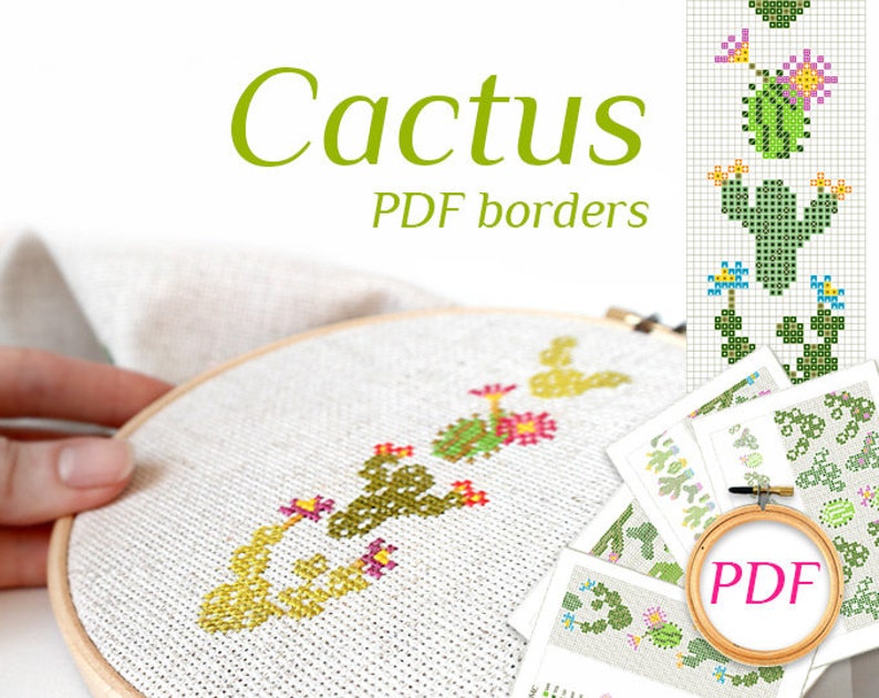 SET Cactus cross stitch pattern border Easy cross stitch pdf Plants cross stitch for kitchen Botanical cross stitch for beginners image 5