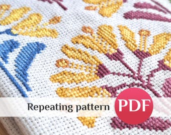 Repeating Floral Cross Stitch Pattern PDF, Seamless Tile Ornament, Border Frame Chart