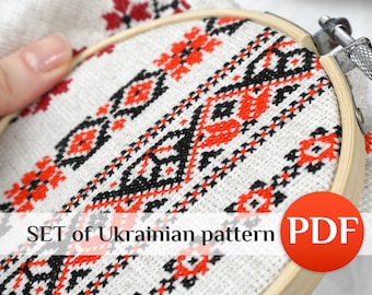 SET 6 Ukrainian cross stitch border pattern Bookmark Geometric cross stitch napkin Simple crossstitch easy towel crossstitch