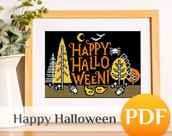 Easy Halloween Cross Stitch Pattern: Funny Spooky PDF Design Digital Download